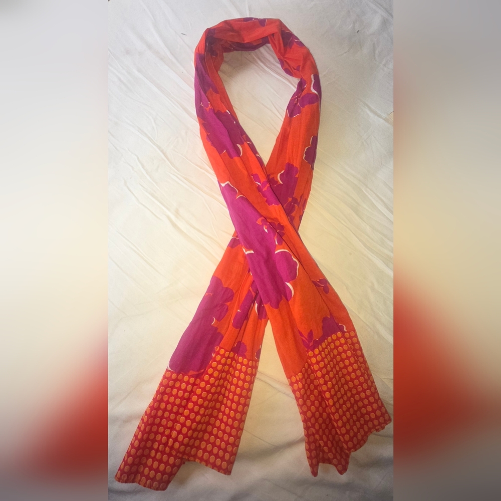 NEW Beautiful Vibrant Tangerine Orange & Violet Purple Scarf. 72" L x 26" W. - Picture 5 of 5